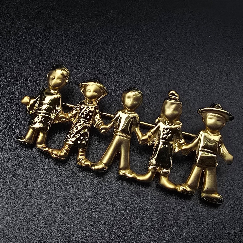 AJC Children of The World Brooch Gold Tone Unity Diversity Vintage 1990s Jewelry